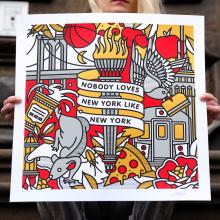 Lisa Champ. Nobody Loves New York Like New York, 2024. Four-color screenprint. 18 x 18 in.