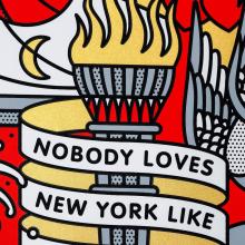 Lisa Champ. Nobody Loves New York Like New York, 2024. Four-color screenprint. 18 x 18 in.